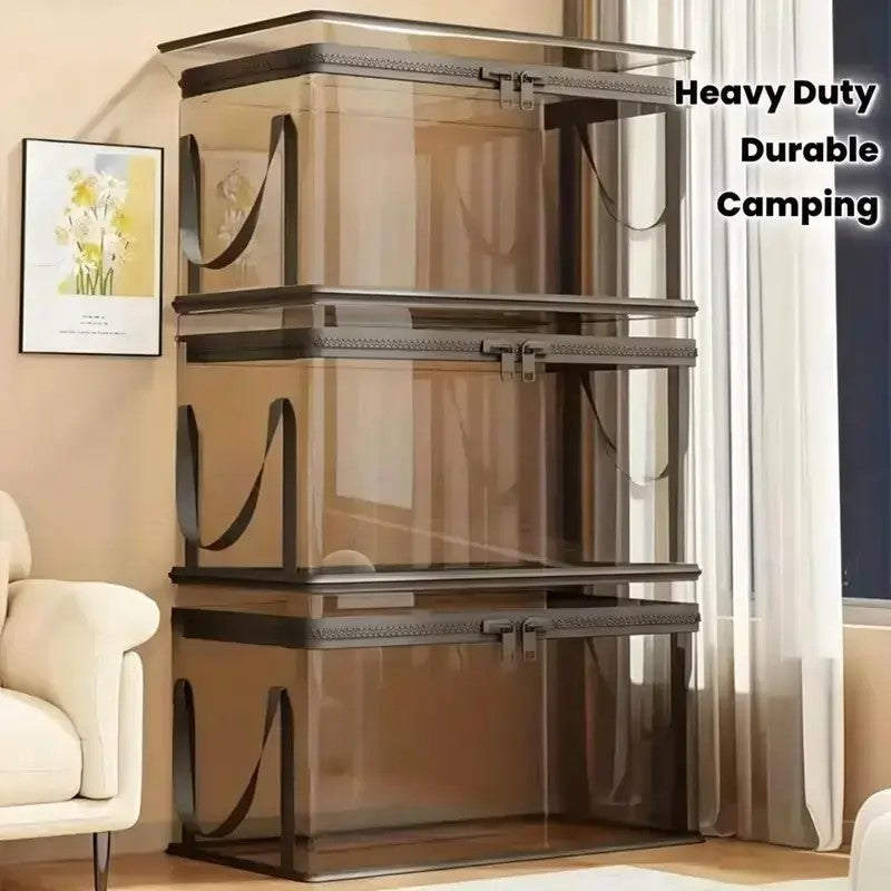 📦Large Clear Thick Plastic Storage Box with Hinged Lid Heavy-Duty Durable High Capacity Organizer, Perfect for Home, Camping, Travel, Attic and Moving