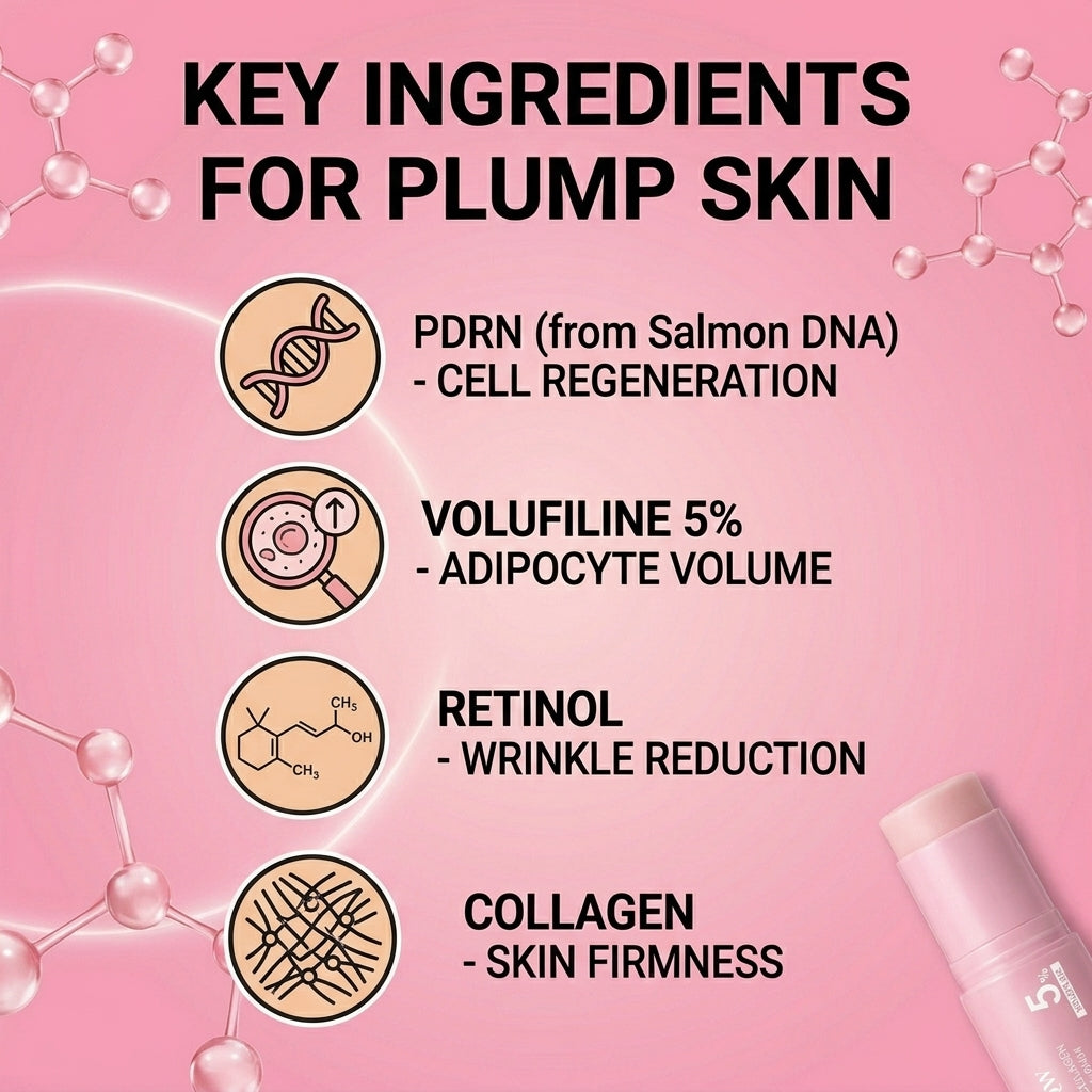 FLEXQW PDRN Pink Collagen Volume Multi Balm Stick - with 5% Volufiline & Retinol | Instant Plumping, Anti-Wrinkle & Firming Treatment for Eyes, Lips, and Neck (10g)
