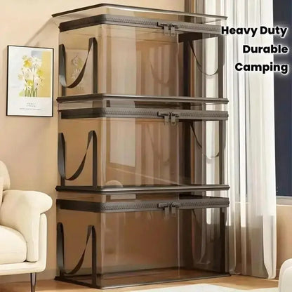 📦Large Clear Thick Plastic Storage Box with Hinged Lid Heavy-Duty Durable High Capacity Organizer, Perfect for Home, Camping, Travel, Attic and Moving