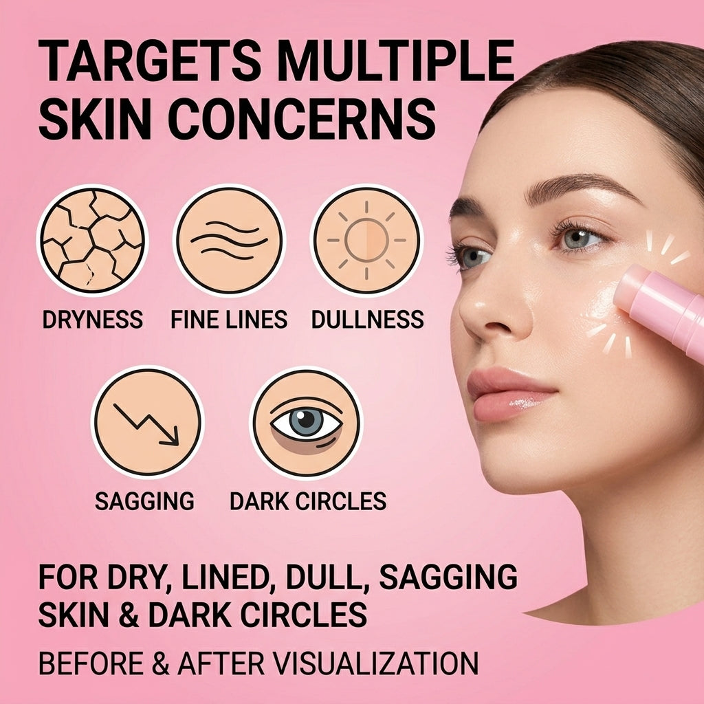 FLEXQW PDRN Pink Collagen Volume Multi Balm Stick - with 5% Volufiline & Retinol | Instant Plumping, Anti-Wrinkle & Firming Treatment for Eyes, Lips, and Neck (10g)