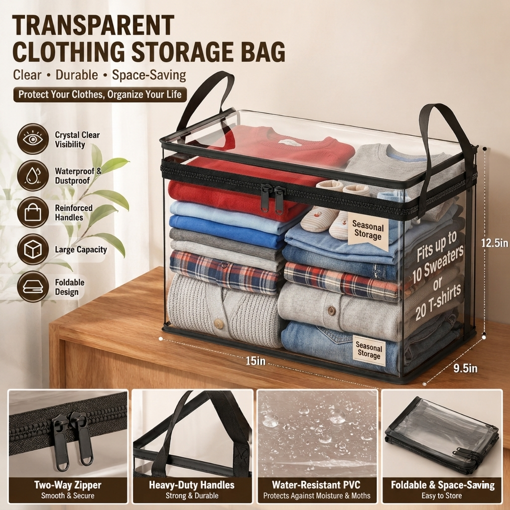 📦Large Clear Thick Plastic Storage Box with Hinged Lid Heavy-Duty Durable High Capacity Organizer, Perfect for Home, Camping, Travel, Attic and Moving