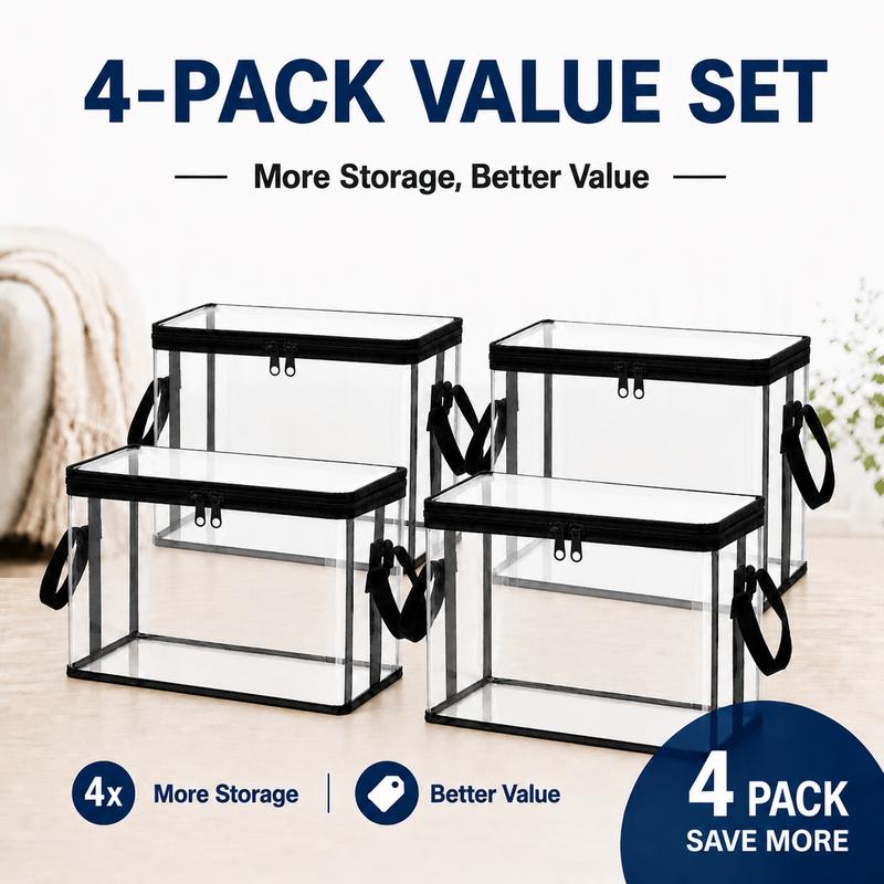 📦Large Clear Thick Plastic Storage Box with Hinged Lid Heavy-Duty Durable High Capacity Organizer, Perfect for Home, Camping, Travel, Attic and Moving