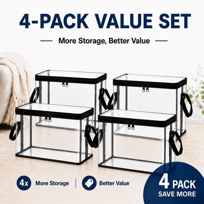 📦Large Clear Thick Plastic Storage Box with Hinged Lid Heavy-Duty Durable High Capacity Organizer, Perfect for Home, Camping, Travel, Attic and Moving