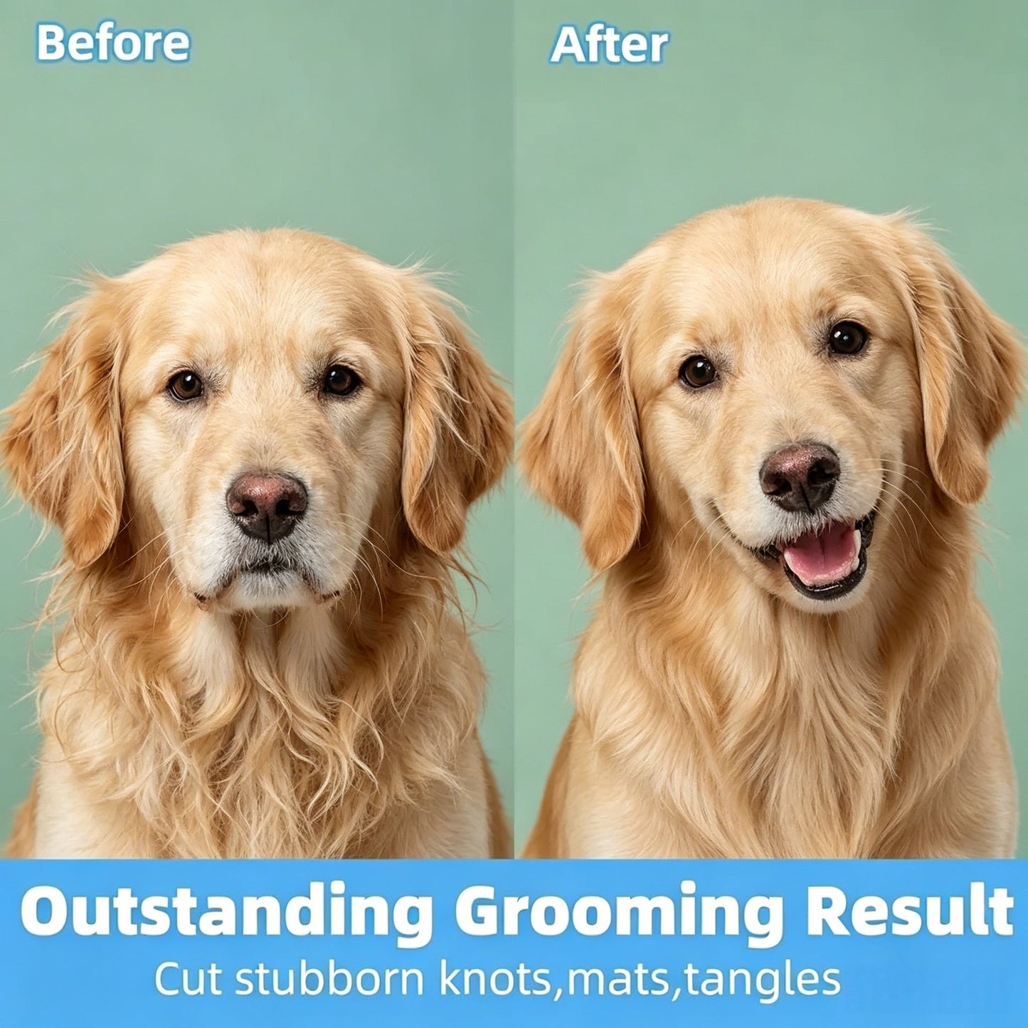 2-in-1 Stainless Steel Pet Dematting Comb, Double Sided Undercoat Rake, Anti-Slip Grooming Deshedding Brush for All Coat Types Dogs & Cats