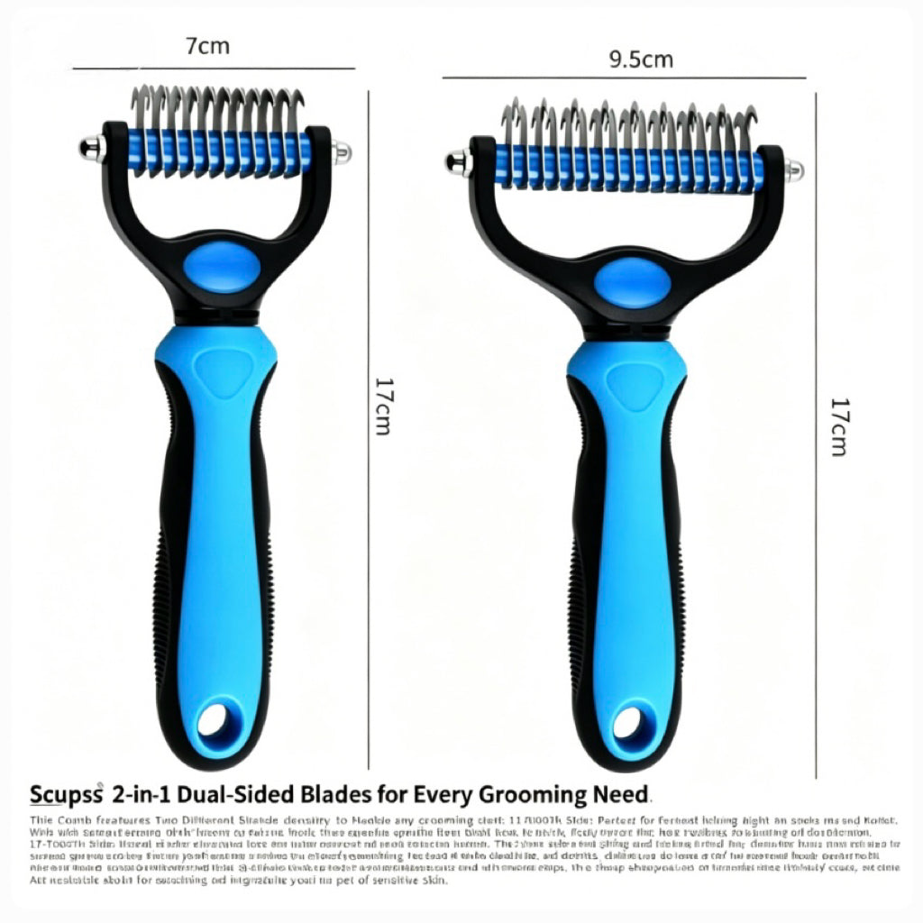 2-in-1 Stainless Steel Pet Dematting Comb, Double Sided Undercoat Rake, Anti-Slip Grooming Deshedding Brush for All Coat Types Dogs & Cats